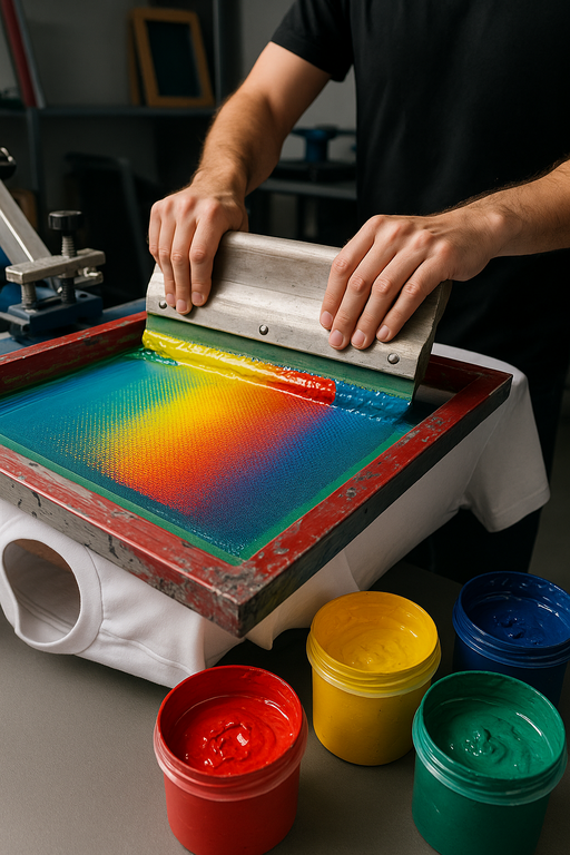 Screen printing process creating quality graphic T-shirts
