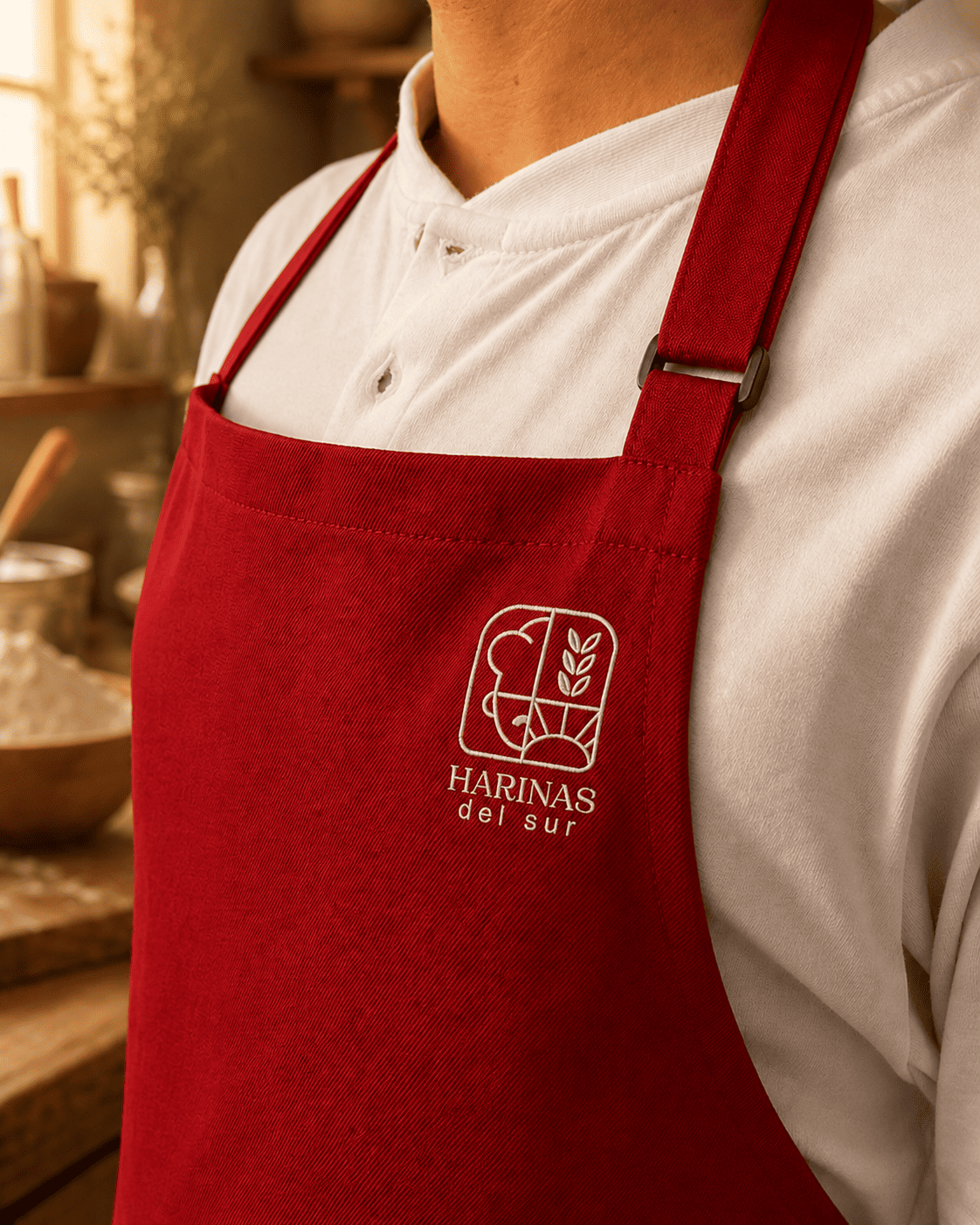 Mockup branding Harina del Sur en delantal