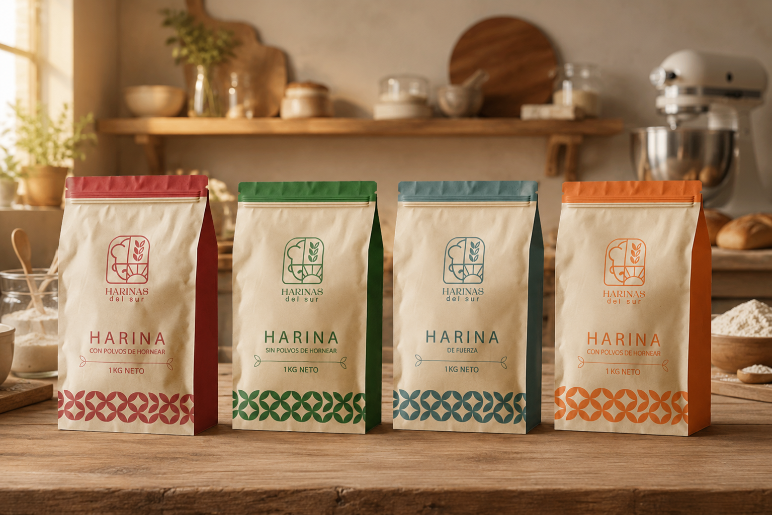Mockup branding Harina del Sur en packaging