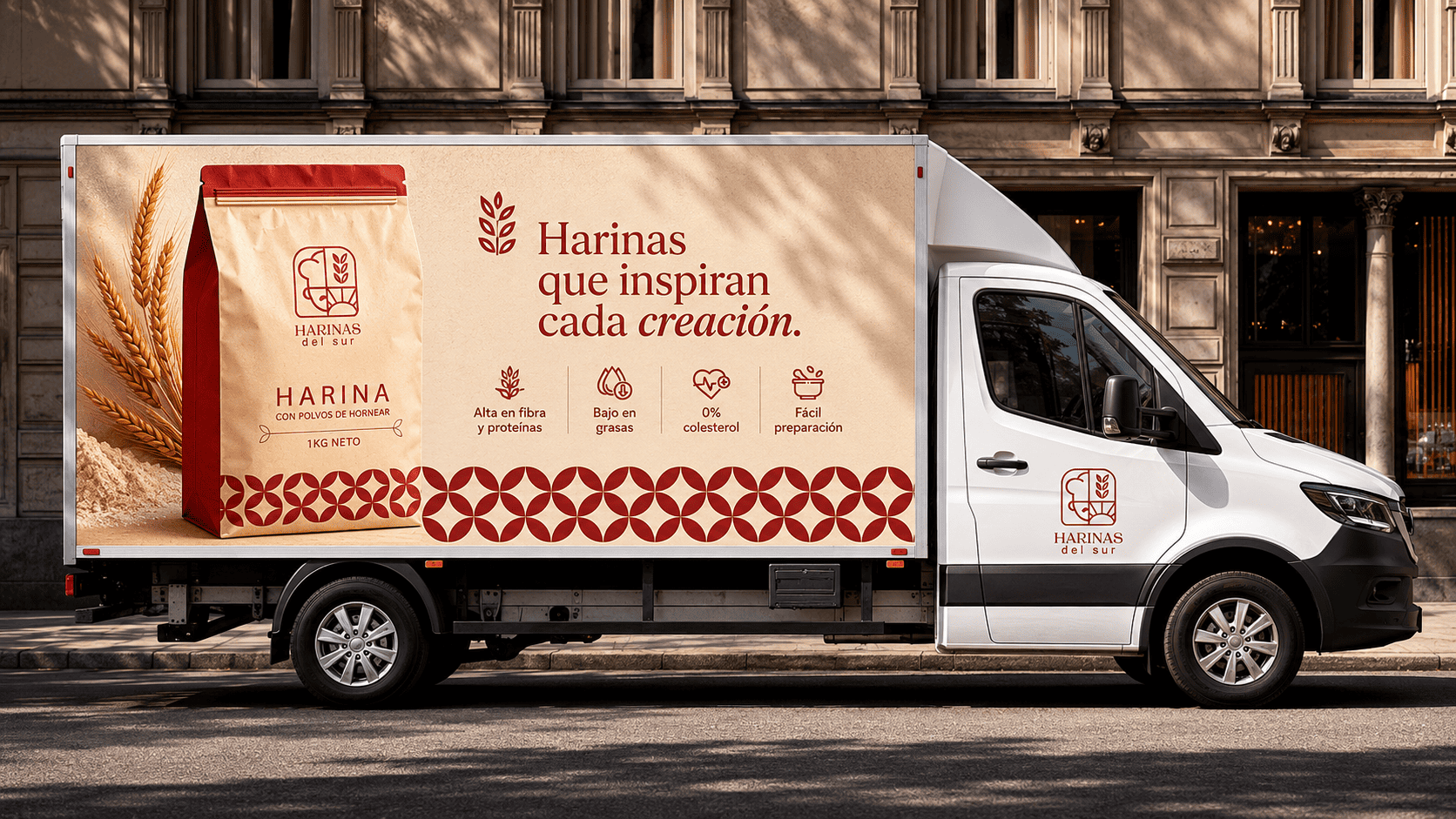Mockup branding Harina del Sur en vehículo