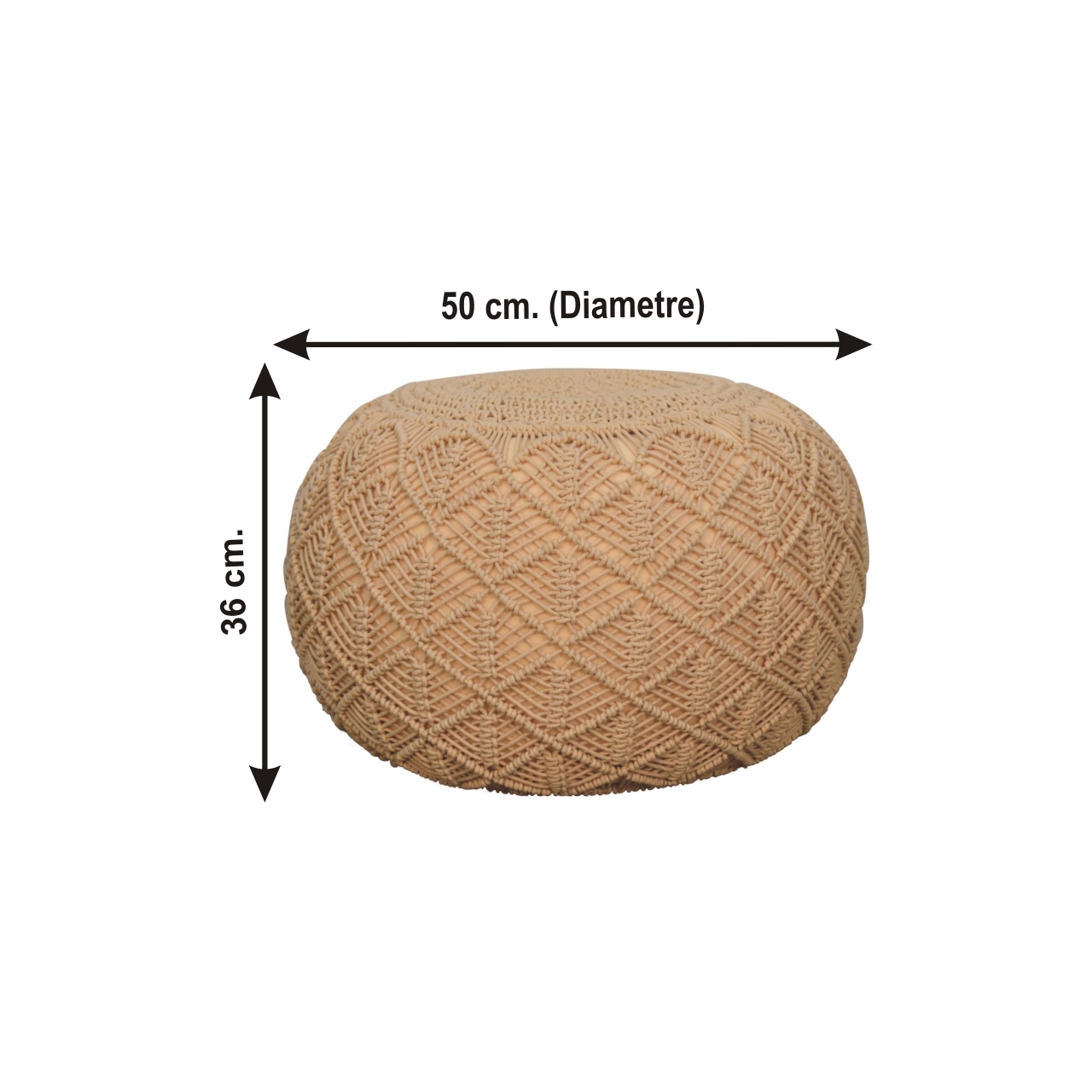 Size chart for Ansley Beige Pouffe