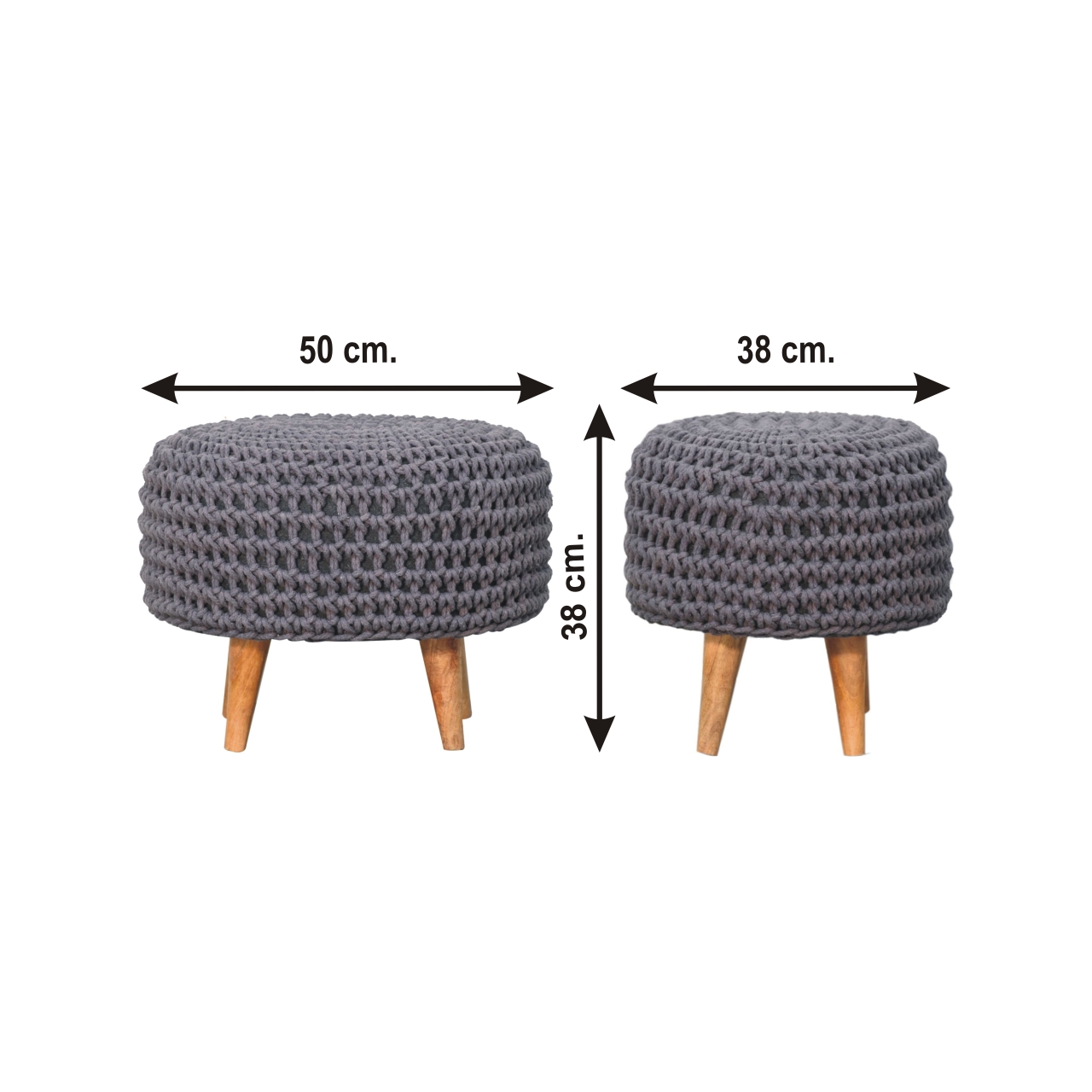 Size chart for Keeva Grey Oblong Footstool