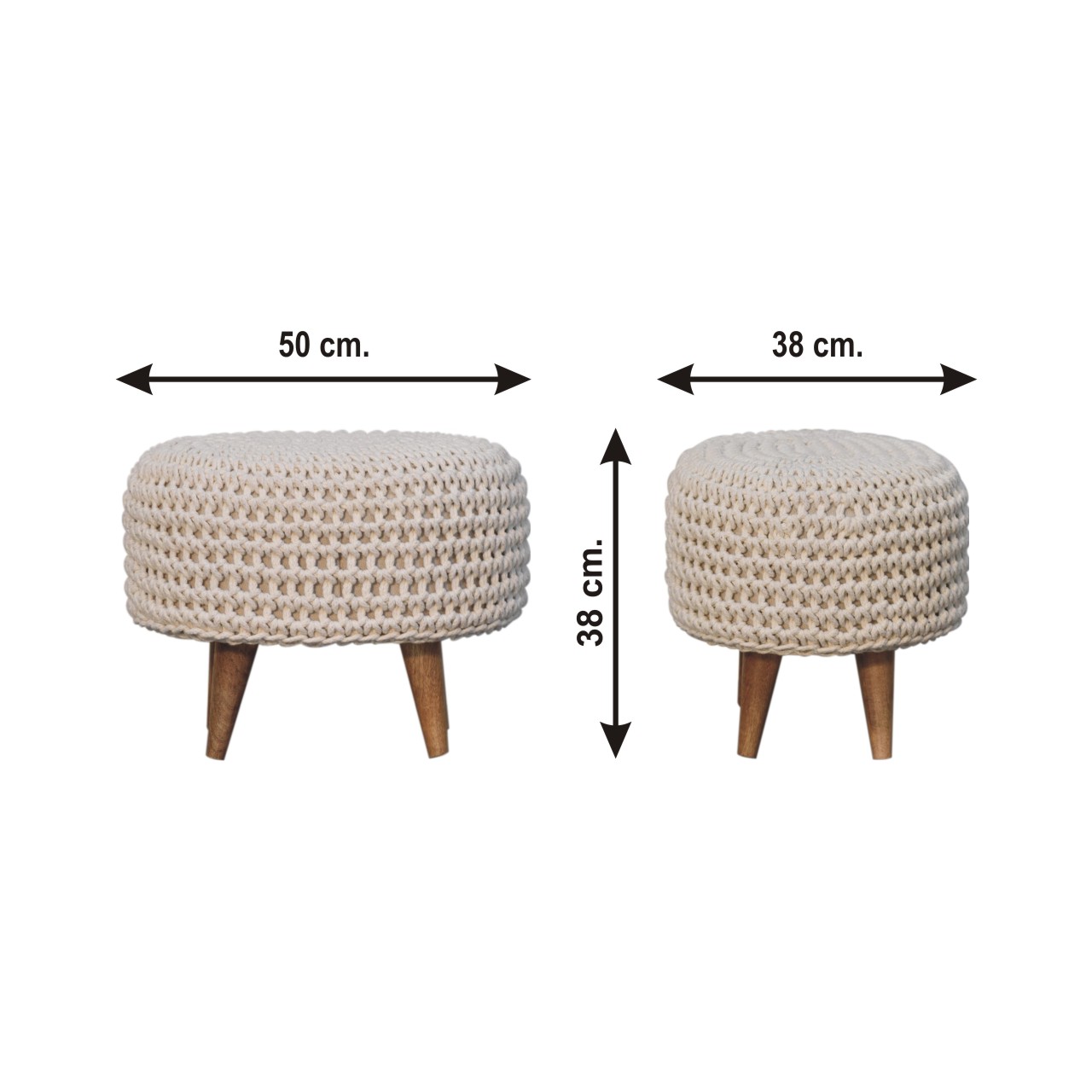 Size chart for Keeva White Oblong Footstool