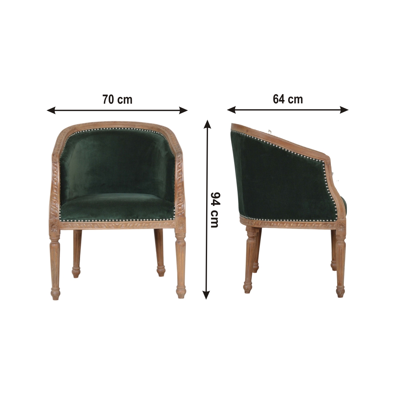 Size chart for Emerald Velvet Occasional Chair