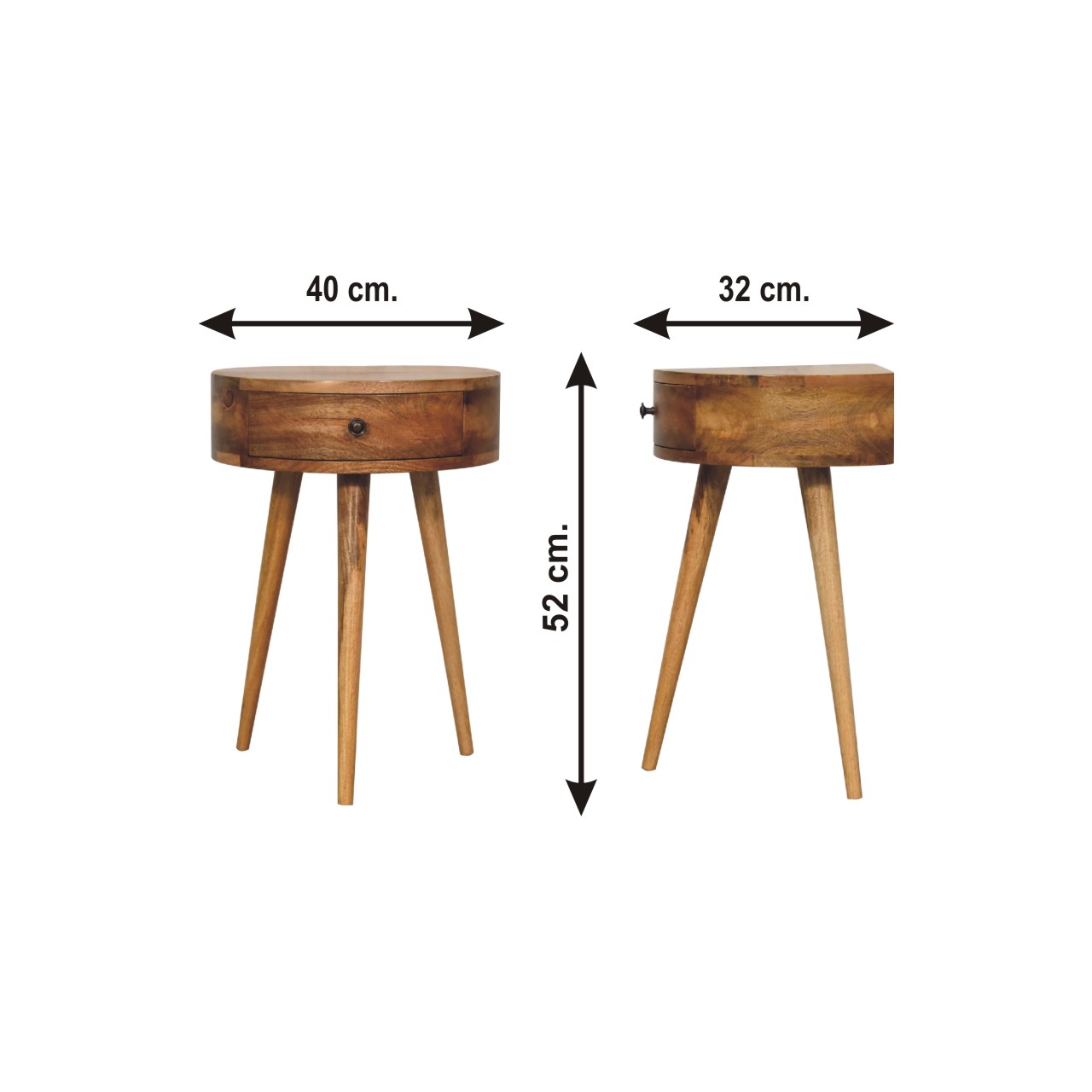 Size chart for Mini Oak-ish Circular Shape Bedside Table