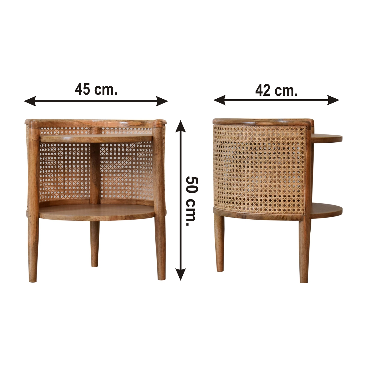 Size chart for Larissa Round Bedside Table | Oak Solid Mango Wood