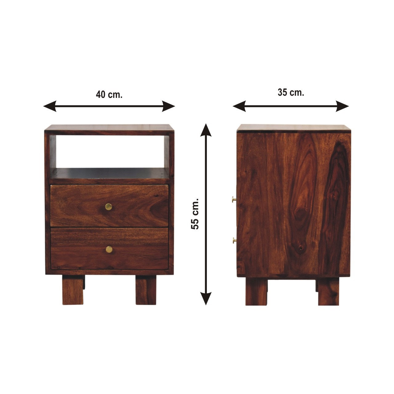 Size chart for Tula Bedside Table | Chestnut Solid Mango Wood