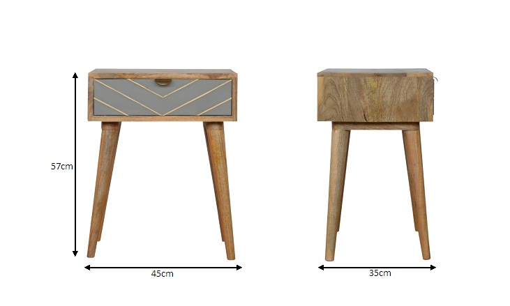 Size chart for Sleek Cement Brass Inlay Bedside Table | Oak-Ish Solid Mango Wood