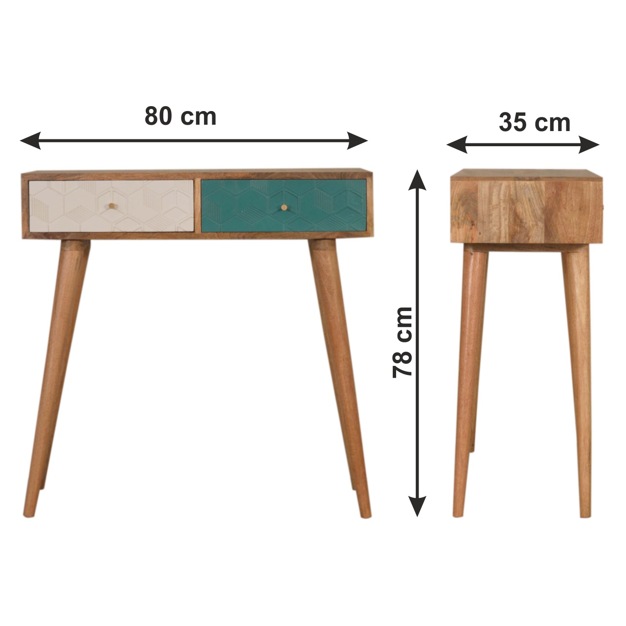 Size chart for Acadia Teal and White Console Table