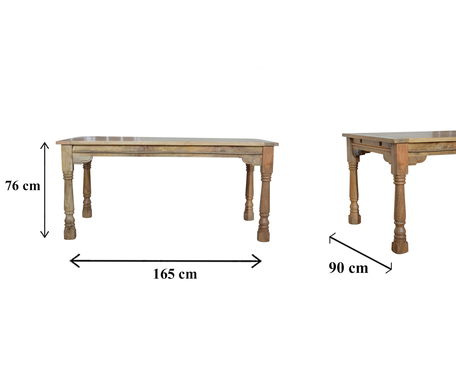 Size chart for Granary Extension Dining Table Solid Mango Wood Rustic Elegant Design