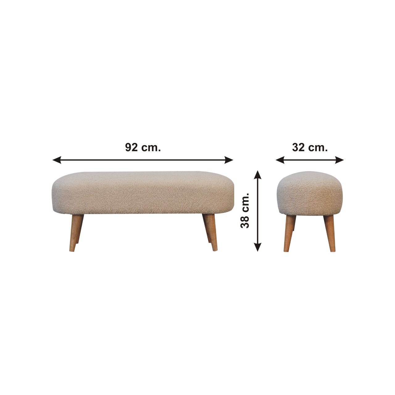 Size chart for Boucle Hallway Bench