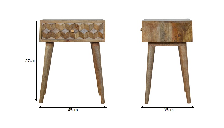 Size chart for Cube Carved 1 Drawer Bedside
