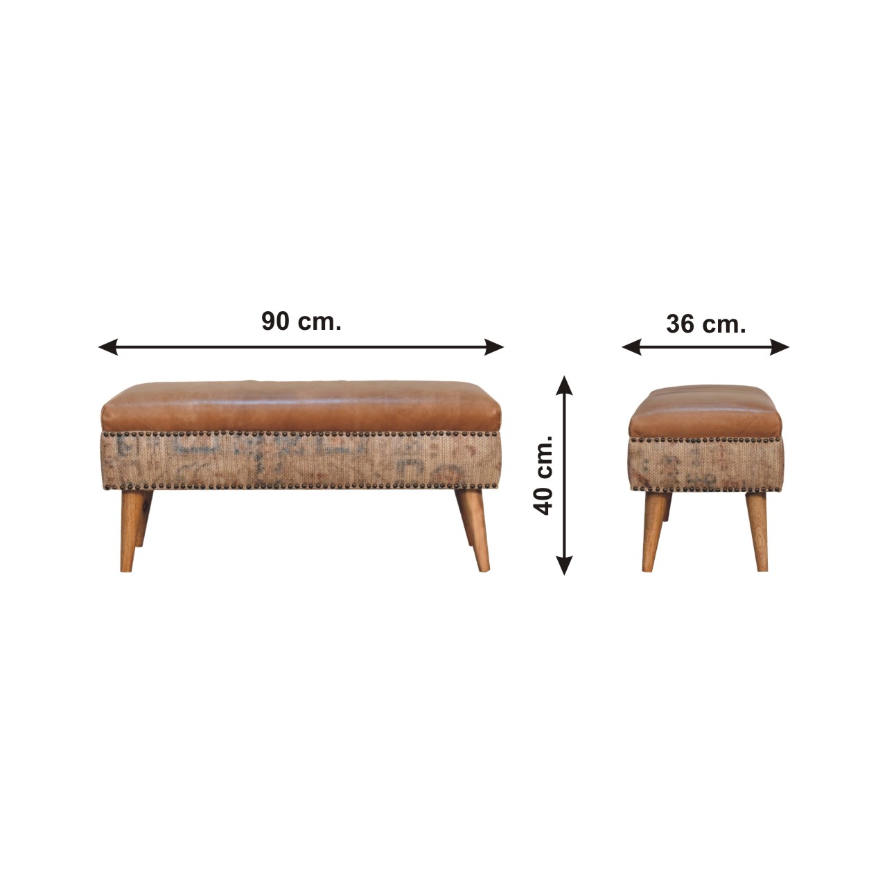 Size chart for Haven Durrie Bench | Buffalo Leather