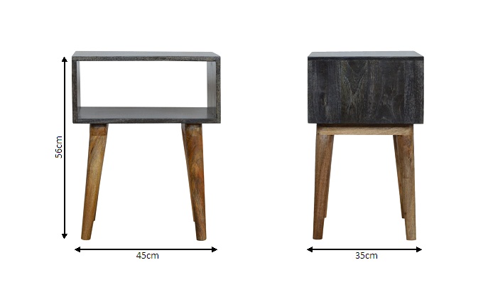 Size chart for Carbon Black Open Bedside Table