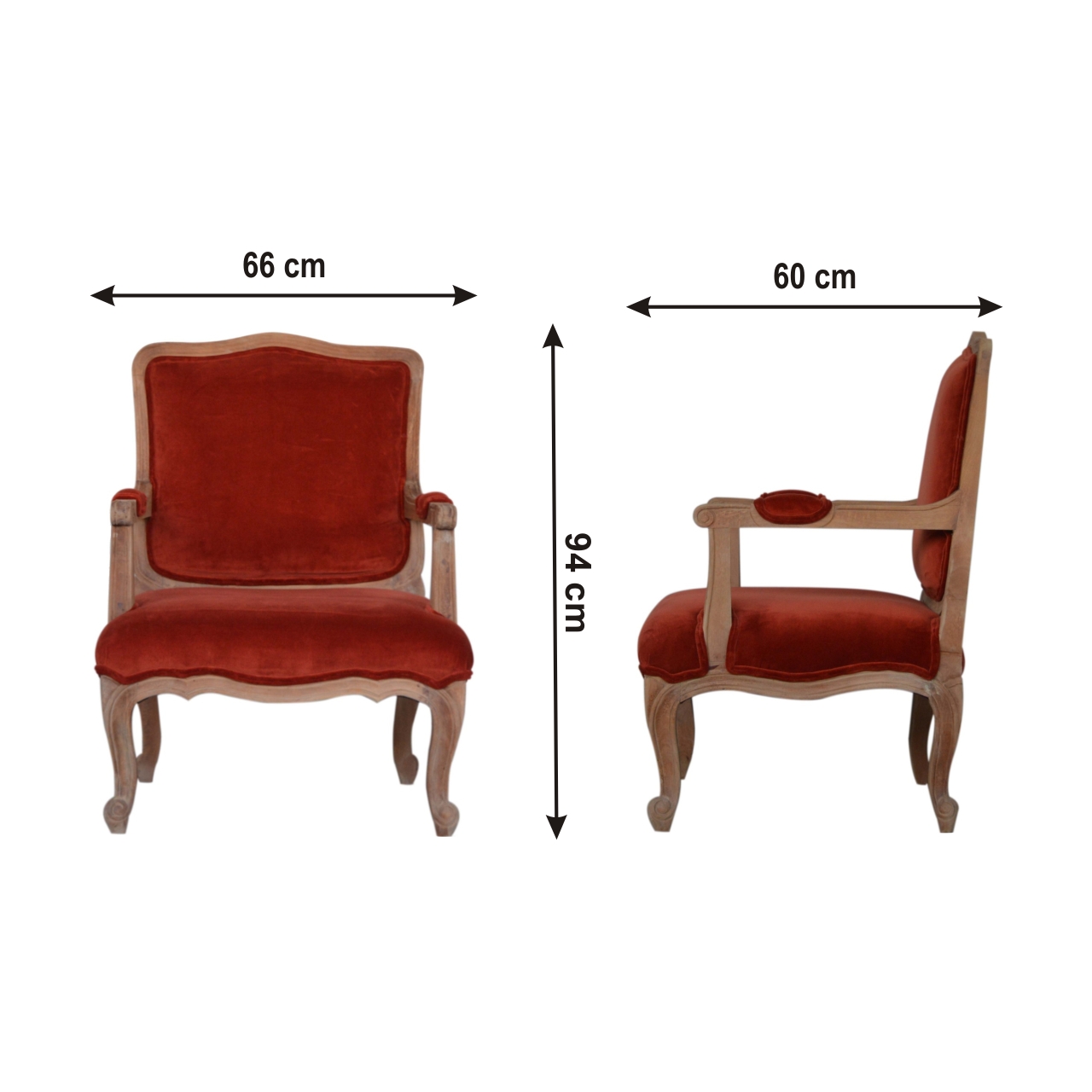 Size chart for Brick Red Velvet French Style Chair