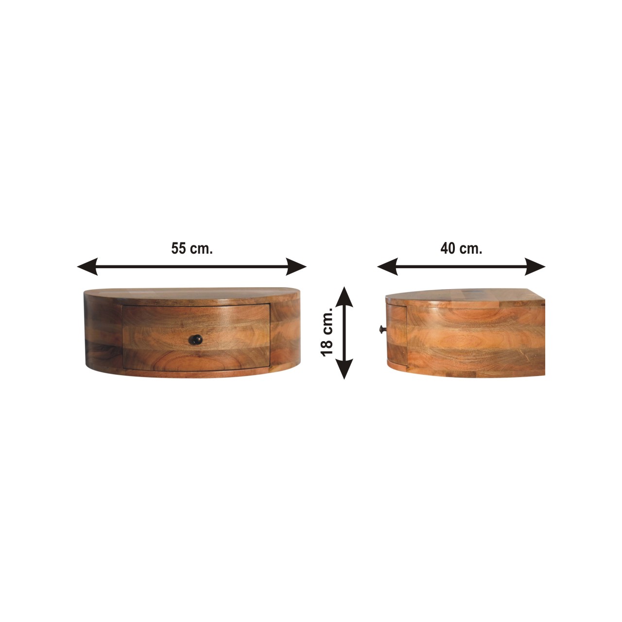 Size chart for Large Wall Mounted Rounded Bedside Table | Oak Mango Wood Wall-Mounted