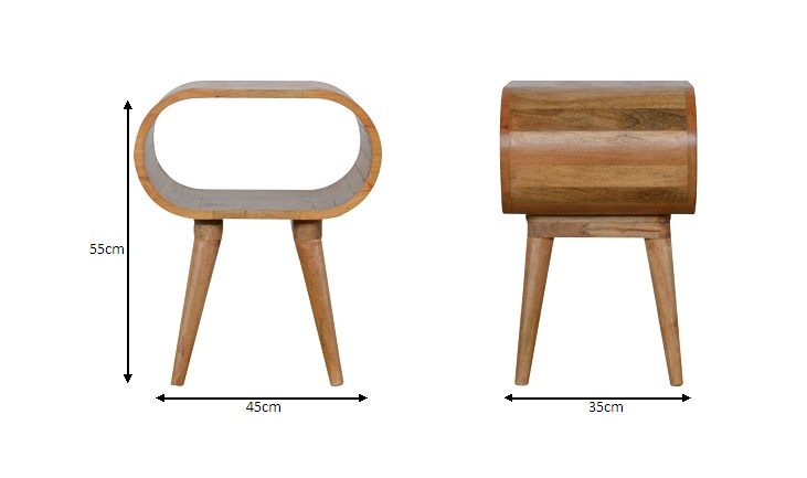 Size chart for Circular Open Bedside Table | Oak Solid Mango Wood