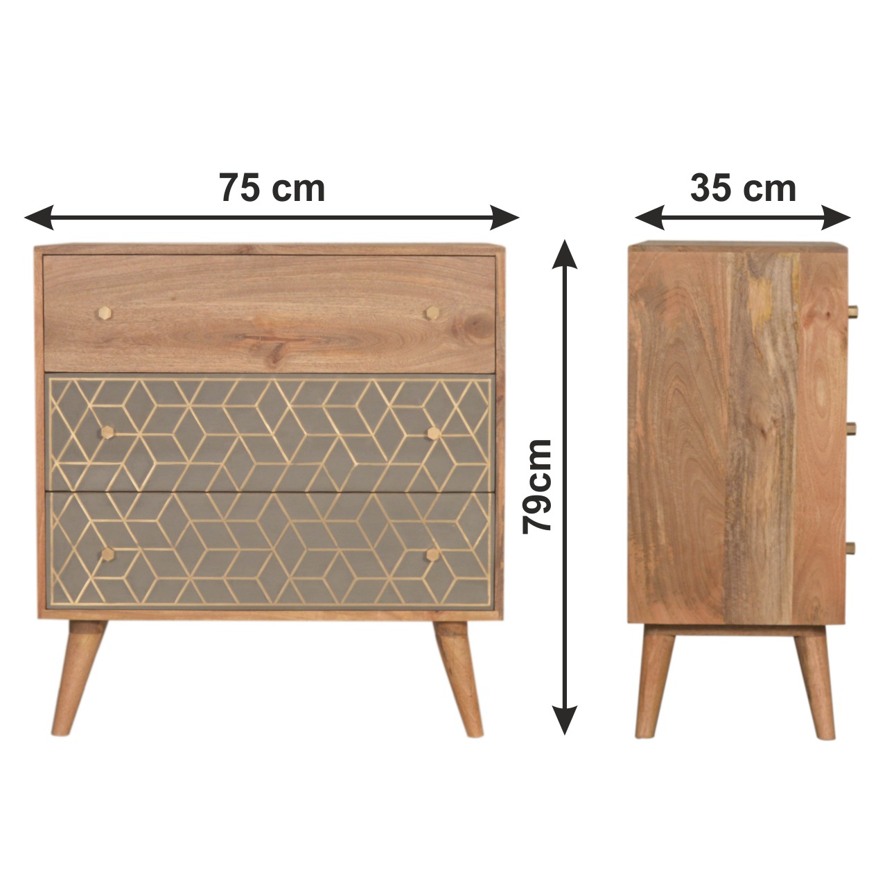 Size chart for Dice Chest of Drawers | Oak Solid Mango Wood