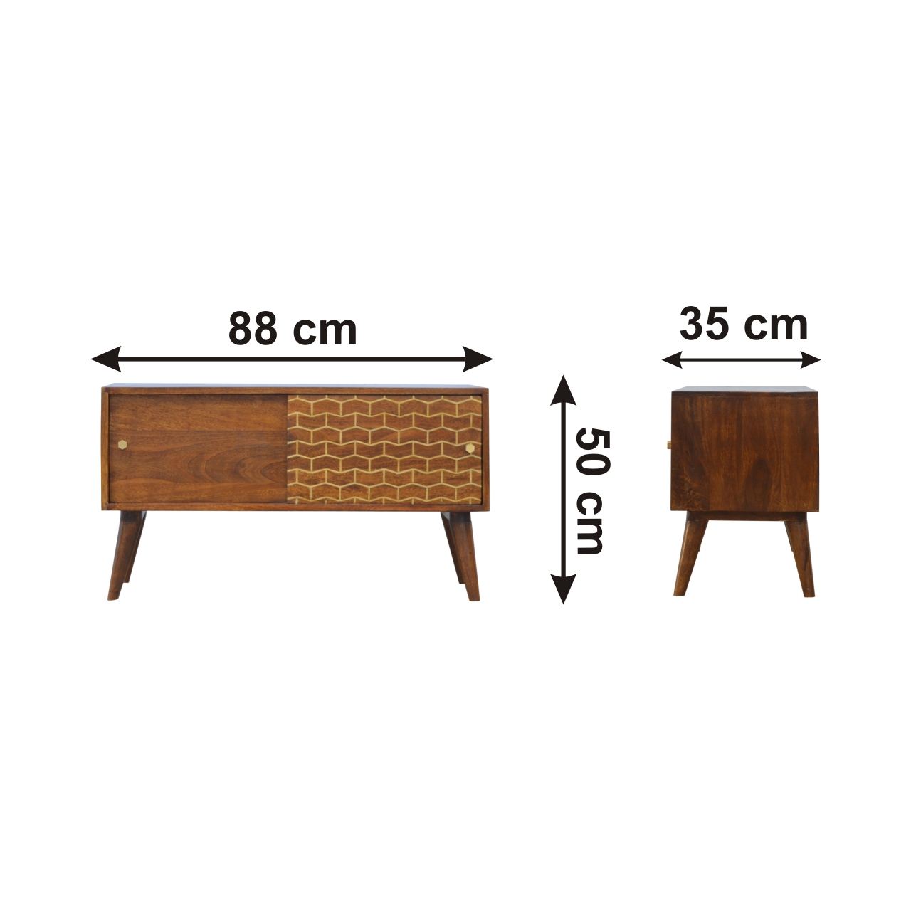 Size chart for Gold Art Pattern Sideboard Chest of Drawers | Chestnut Solid Mango Wood