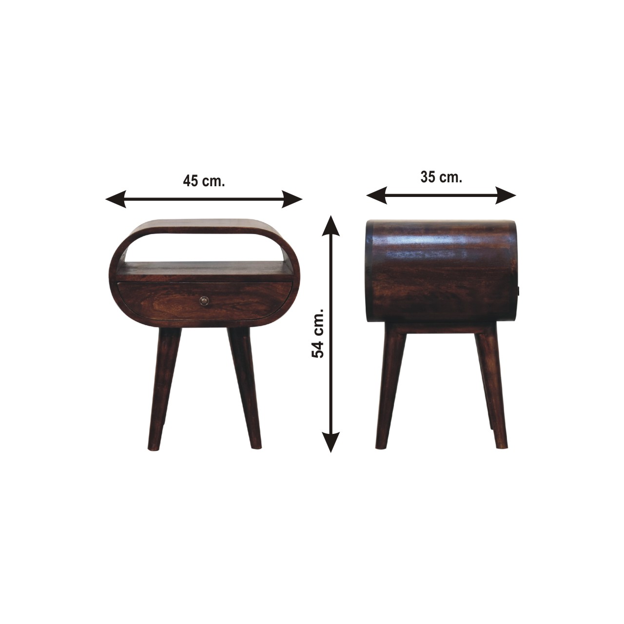 Size chart for Walnut Circular Bedside with Open Slot