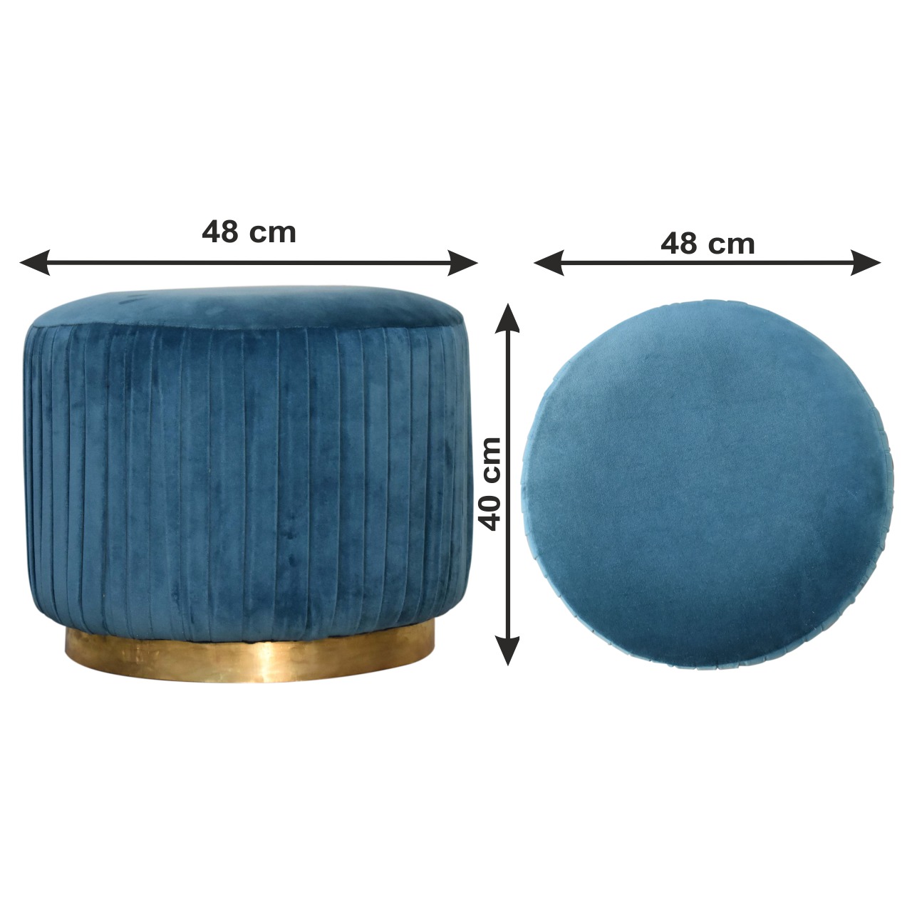 Size chart for Teal Velvet Pleated Footstool | Cotton Velvet
