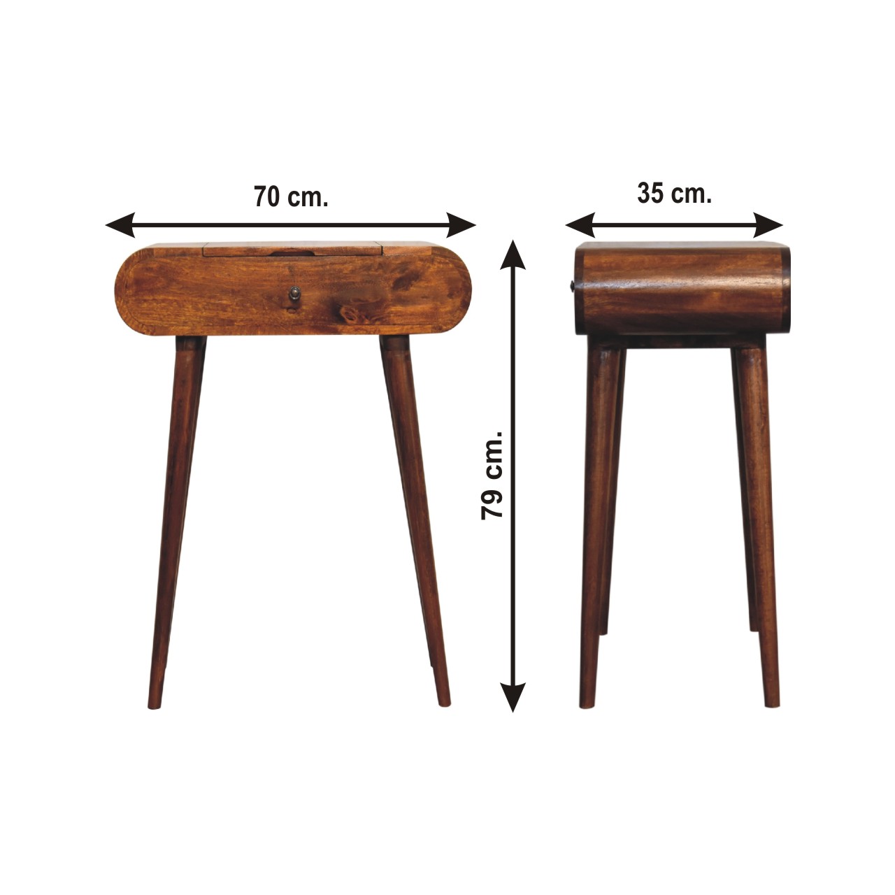 Size chart for Mini Round Chestnut Fold Vanity Chest of Drawers | Foldable