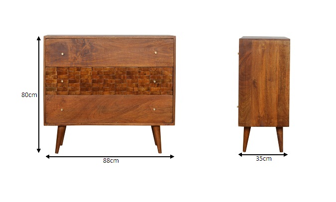 Size chart for Tile Carved Chestnut Chest of Drawers | Hand-Carved