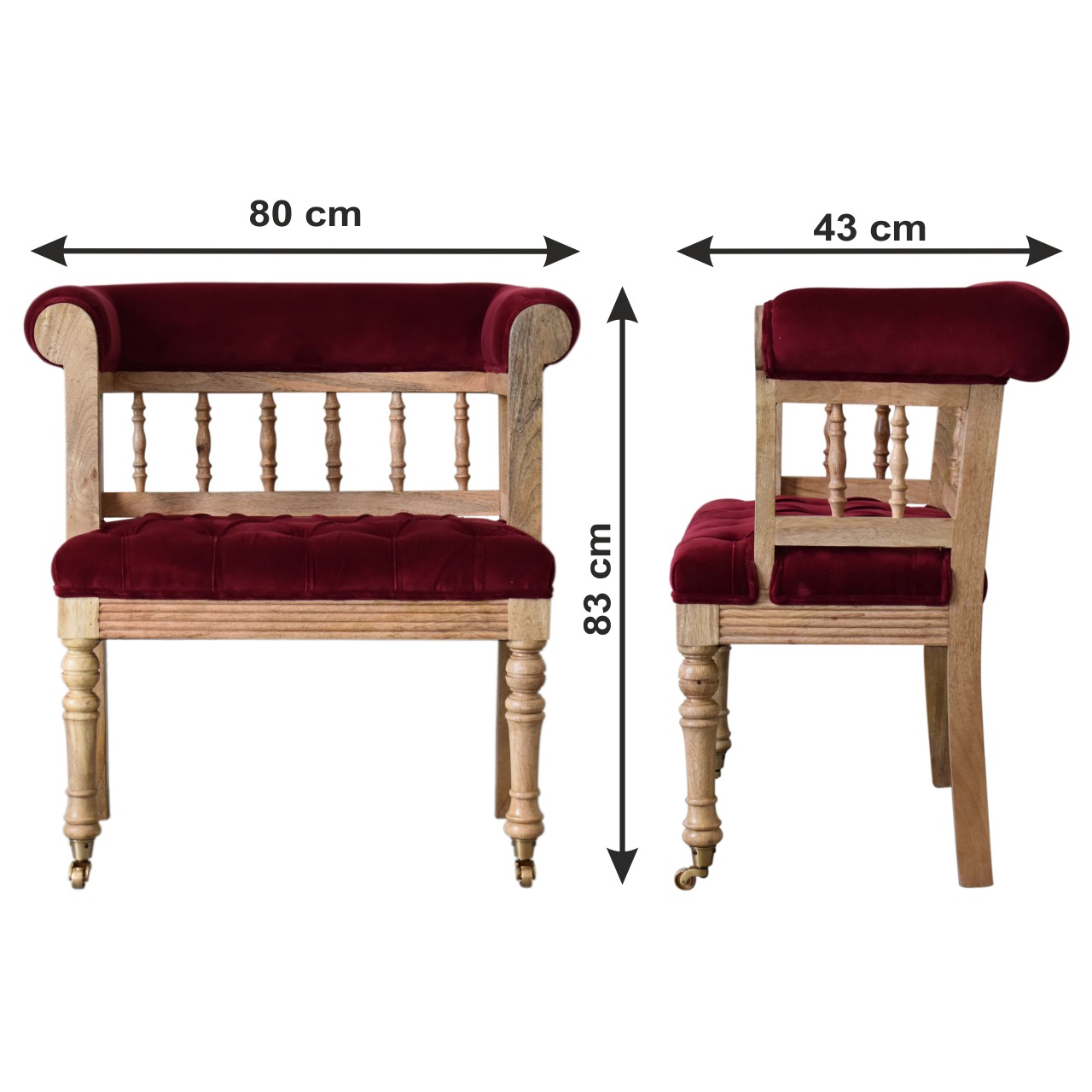 Size chart for Wine Red Mini Deep Button Bench
