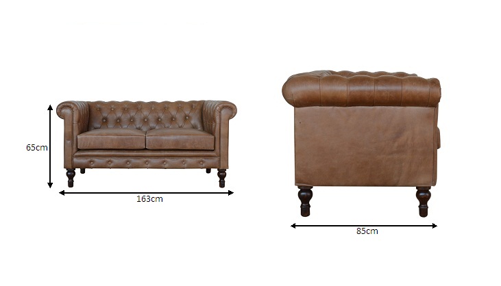 Size chart for Buffalo Leather Chesterfield Chest of Drawers