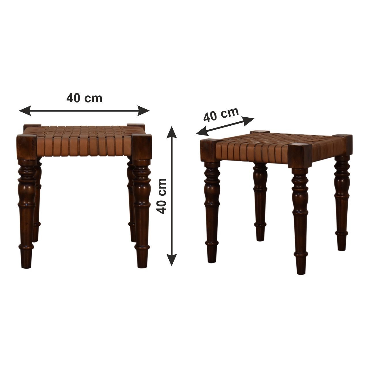 Size chart for Woven Leather Footstool | Chestnut Solid Mango Wood