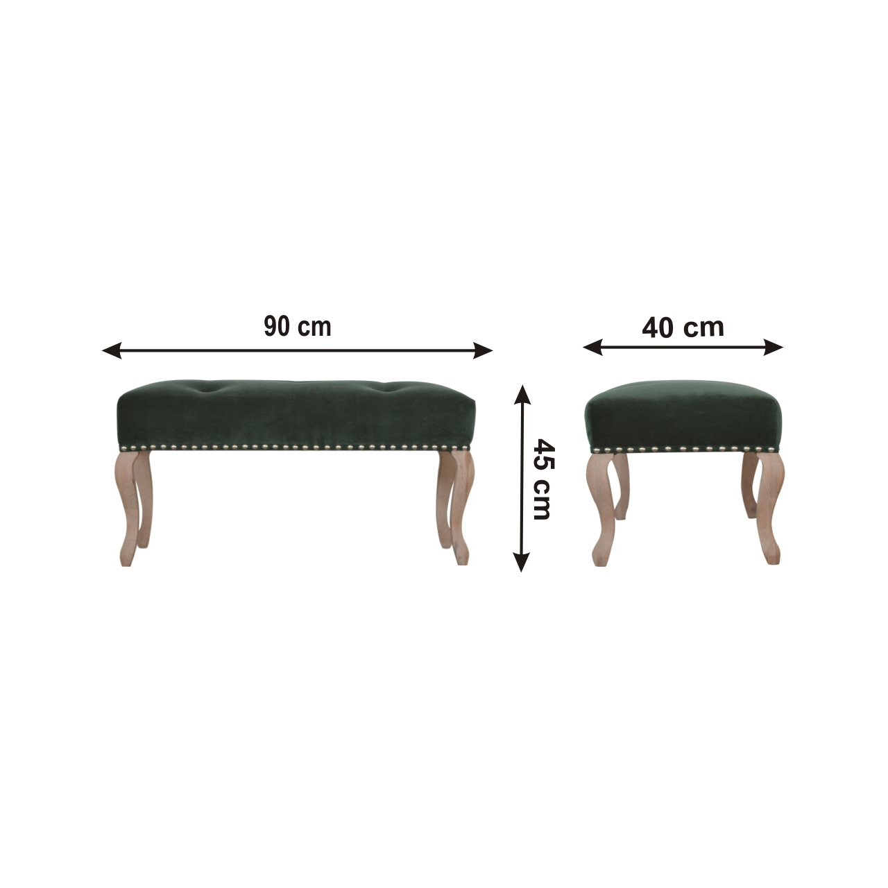 Size chart for French Style Emerald Velvet Bench | Cotton Velvet