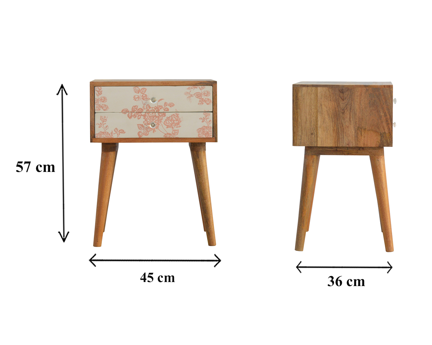 Size chart for Pink Floral Screen Printed Bedside Table