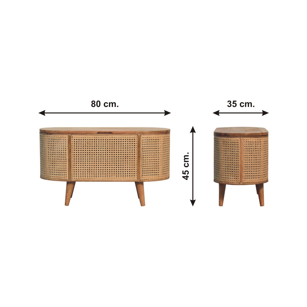 Size chart for Larrisa Rounded Lid up Blanket Box Storage Bench | Oak Solid Mango Wood