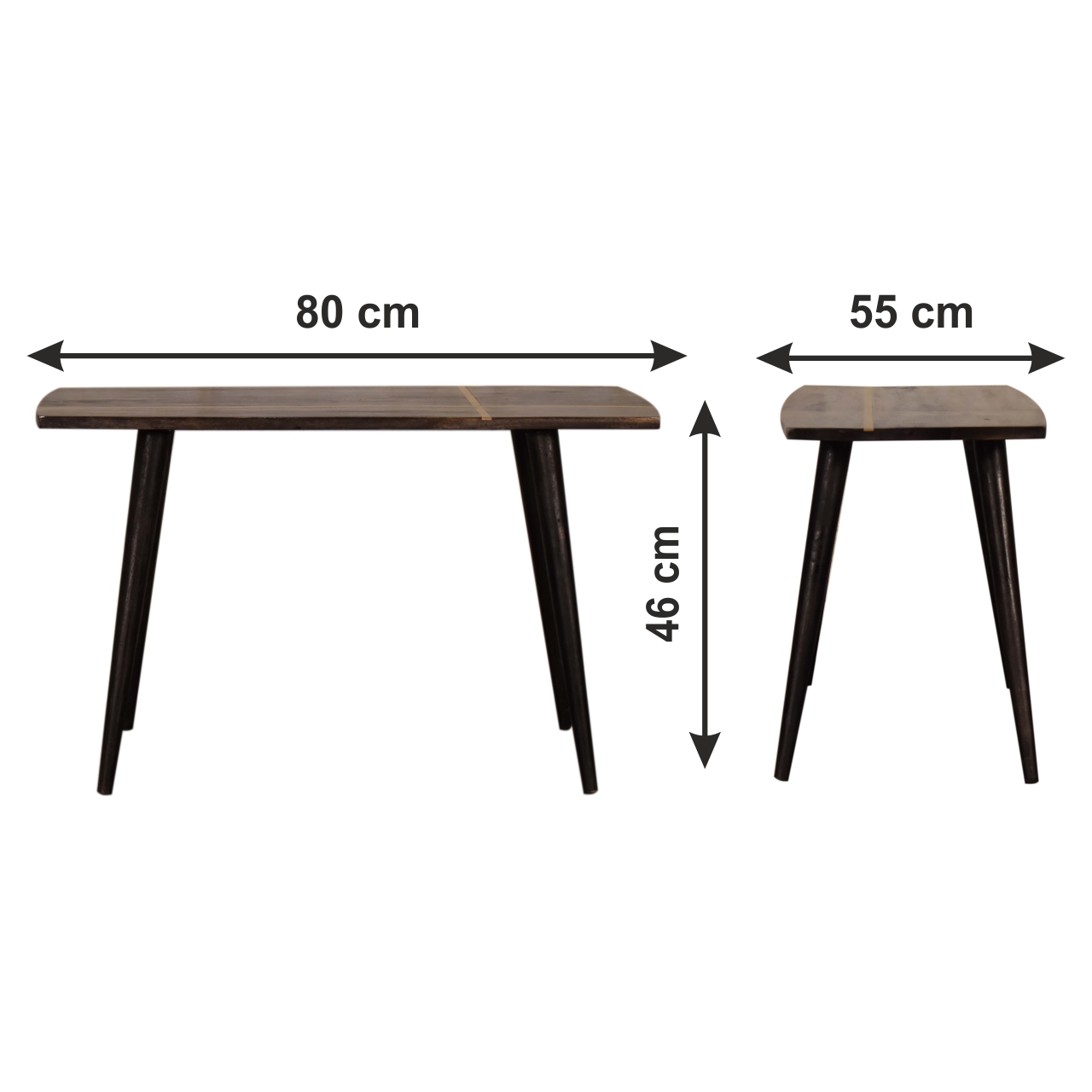 Size chart for Ash Black Brass Inlay Coffee Table
