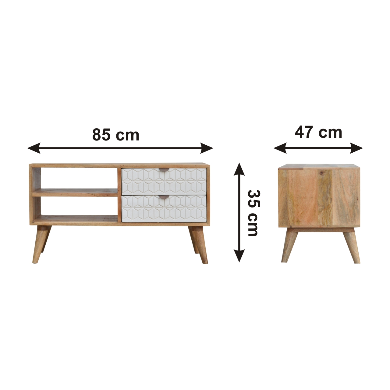 Size chart for Sleek White Carved Media Unit