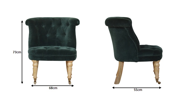 Size chart for Emerald Velvet Accent Chair | Hand-Carved