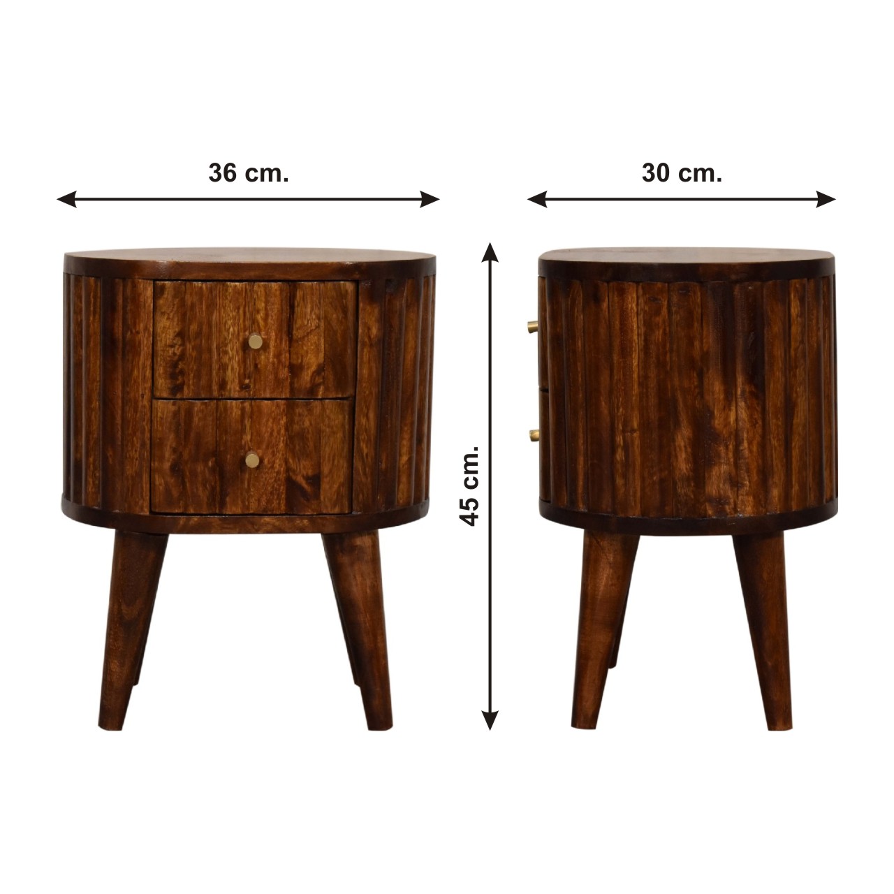 Size chart for Stripe Chestnut Bedside Table
