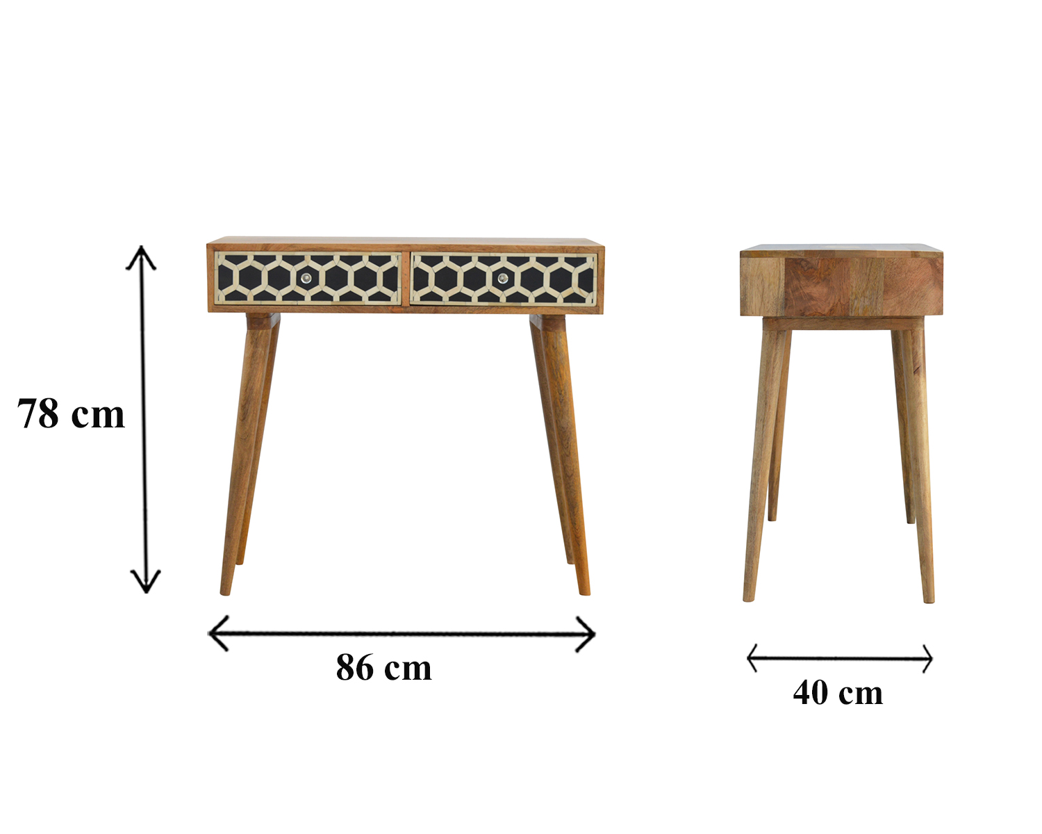 Size chart for Bone Inlay Console Table