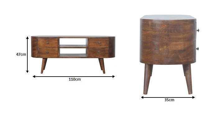 Size chart for Chestnut Rounded Entertainment Unit Chest of Drawers