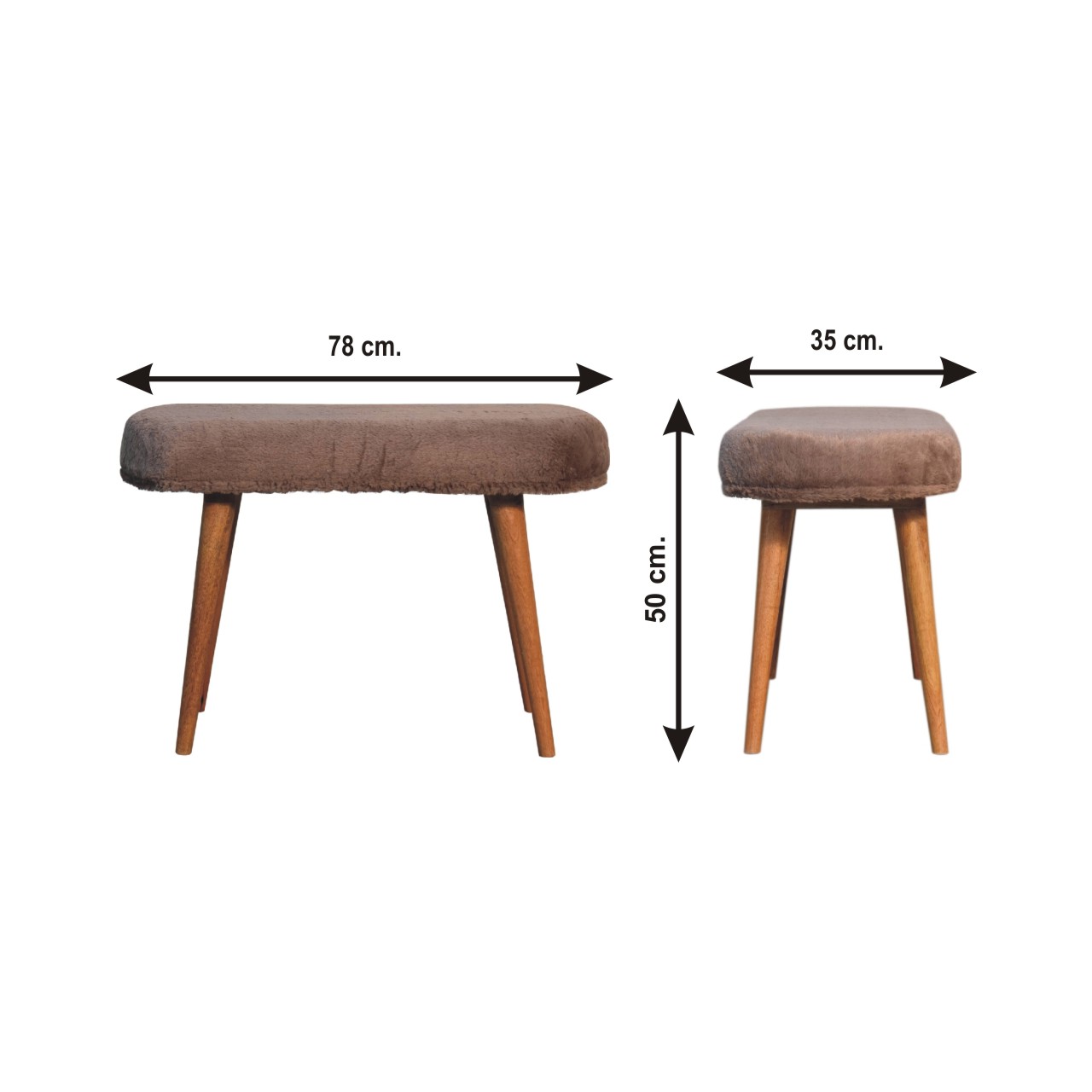 Size chart for Mocha Faux Fur Fabric Bench