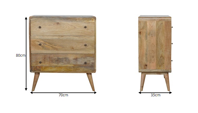 Size chart for Curved Oak-ish Chest of Drawers