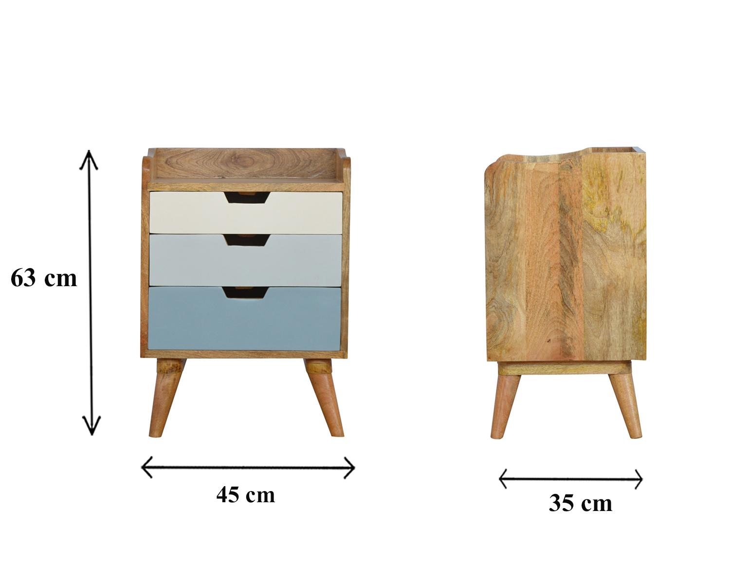 Size chart for Blue and White Gradient Bedside Table | Oak-Ish Mango Wood