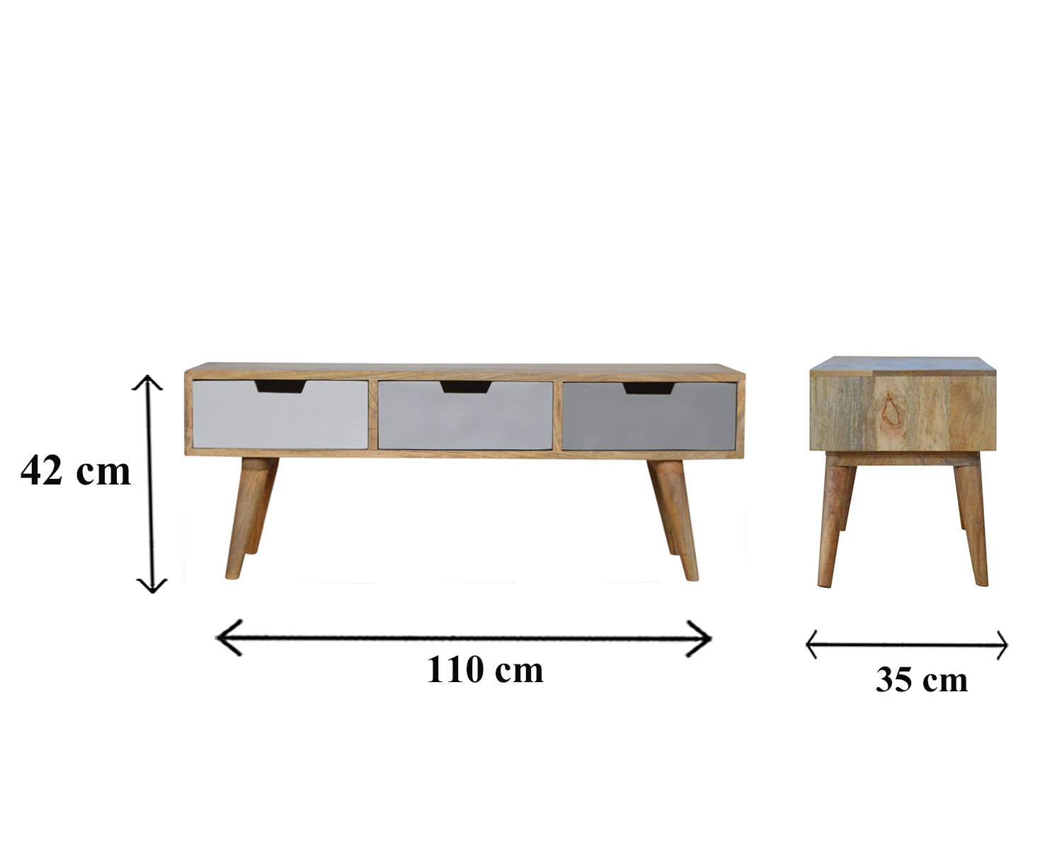 Size chart for Grey Painted 3 Drawer Media Unit