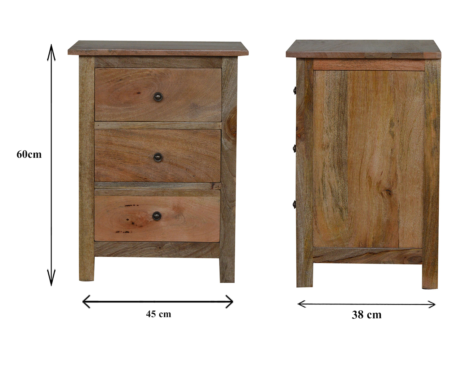 Size chart for Country Style Bedside Table | Oak-Ish Mango Wood