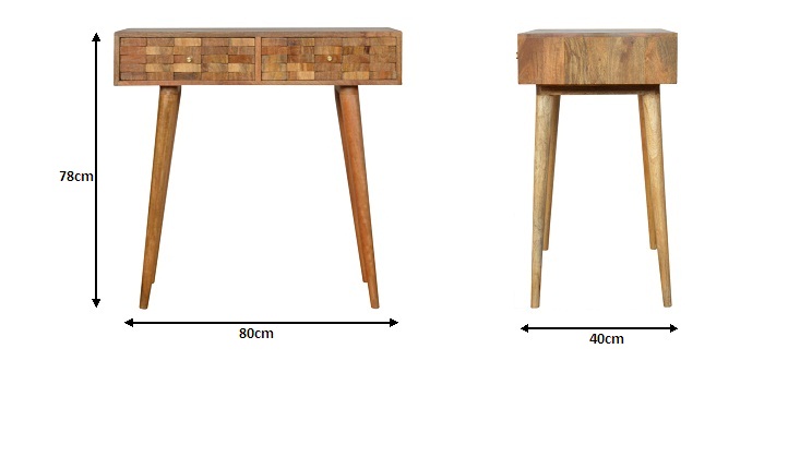 Size chart for Tile Carved Console Table | Oak Solid Mango Wood Hand-Carved