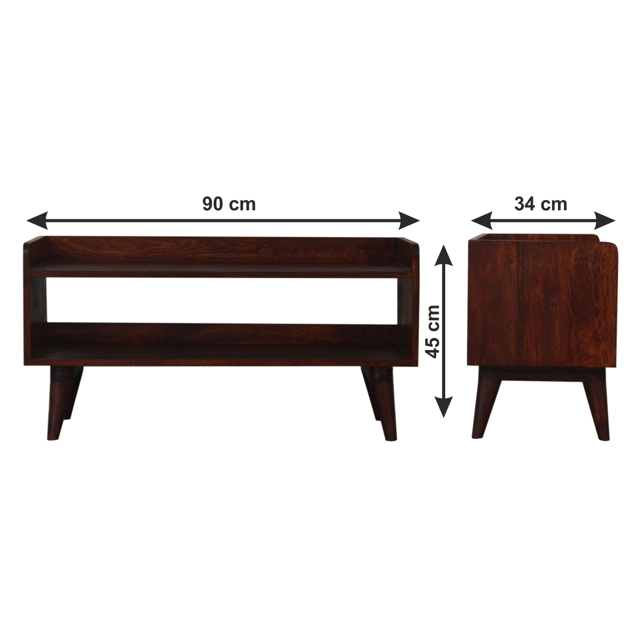 Size chart for Cherry Nordic Storage Bench | Hidden Storage