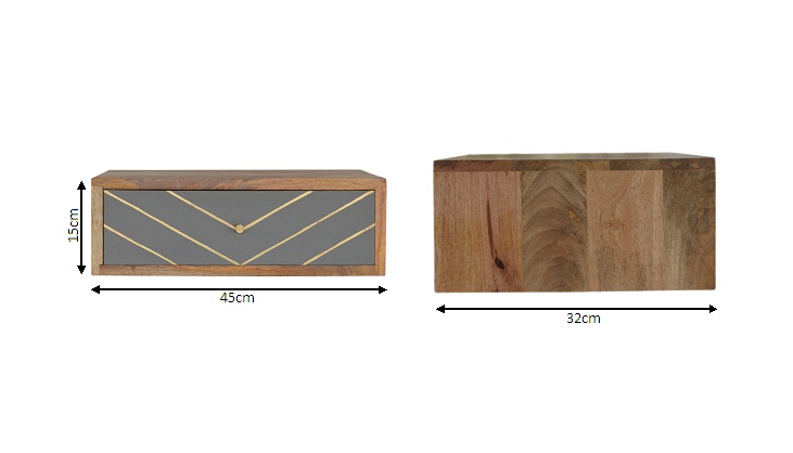 Size chart for Floating Cement Brass Inlay Bedside Table