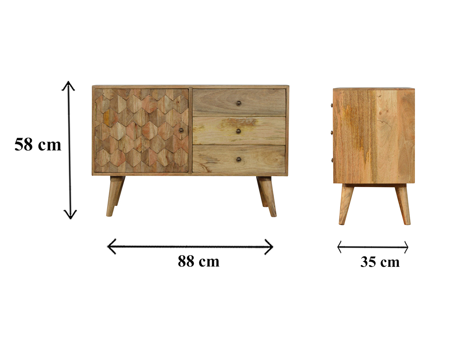 Size chart for Pineapple Carved Sideboard Chest of Drawers | Hand-Carved