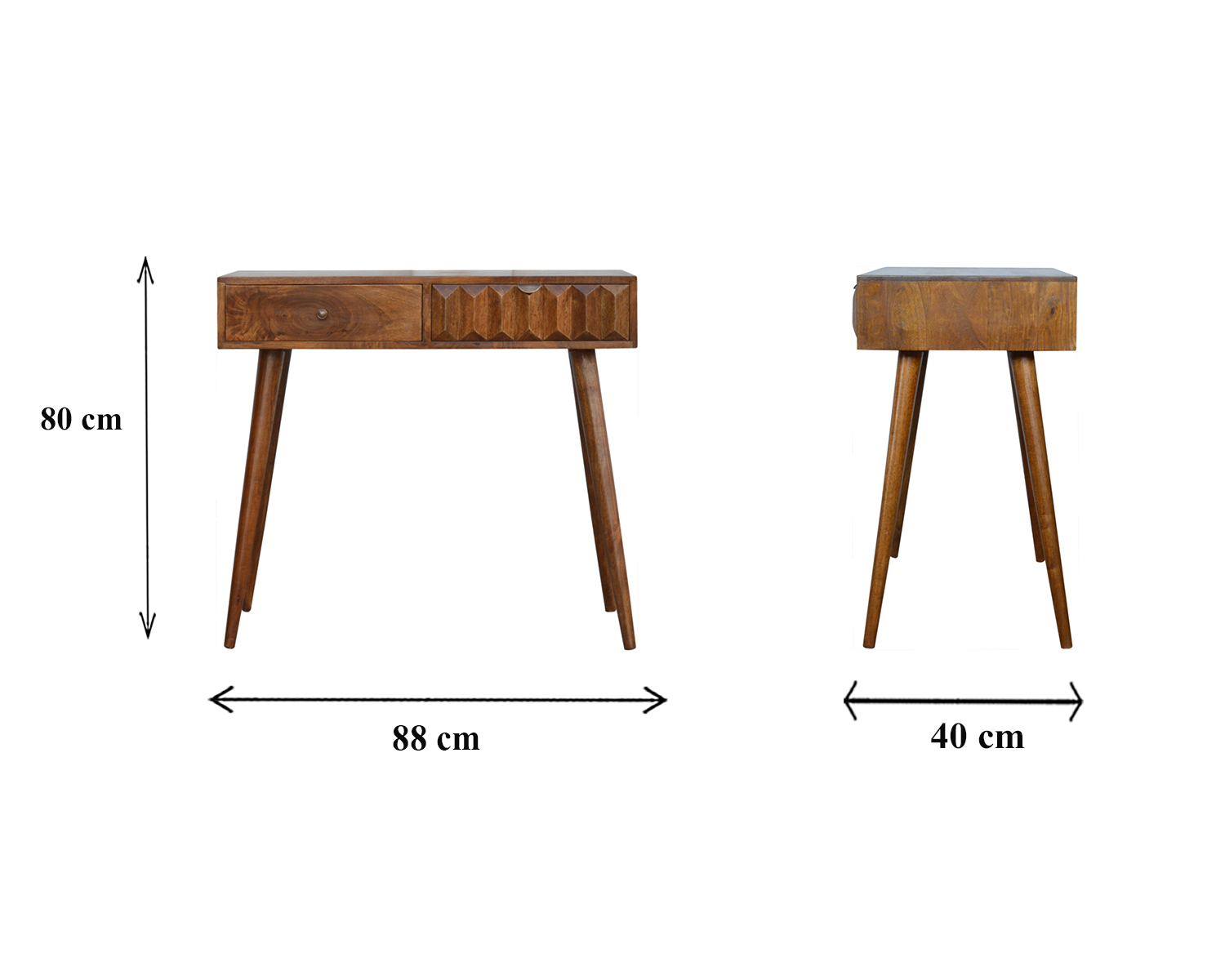 Size chart for Chestnut Prism Console Table