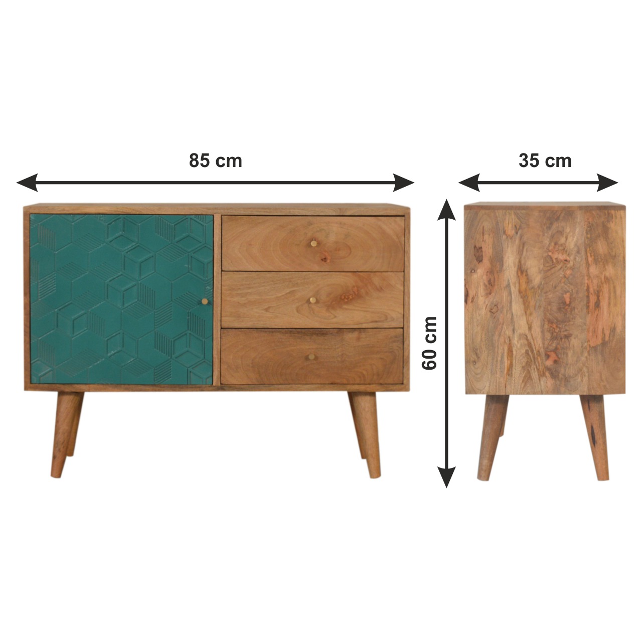 Size chart for Acadia Teal Cabinet with Drawers